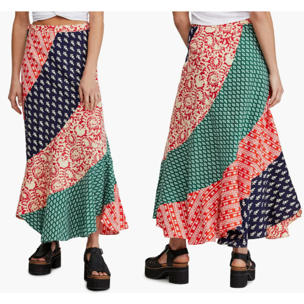 Free People | Polska Hidden Earth Boho Patchwork Fit & Flare Midi/Maxi Skirt
